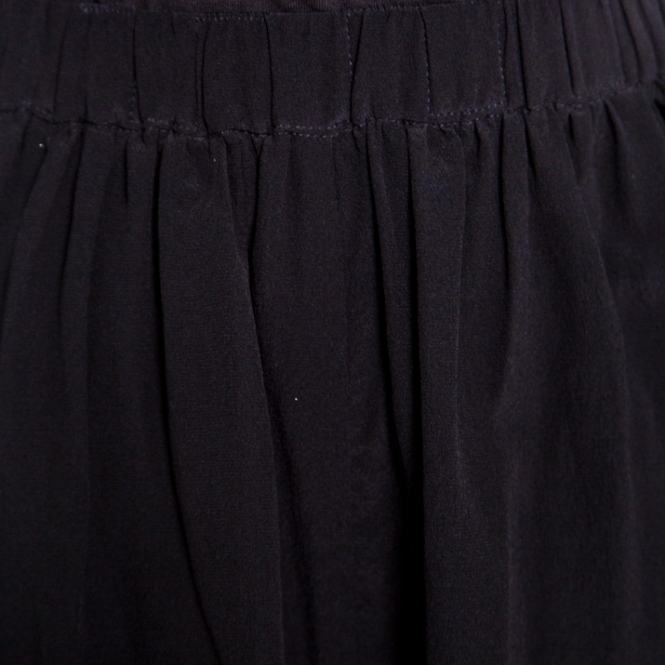 Pre Owned Armani Collezioni Black Silk Elasticized Waist Gathered Skirt L