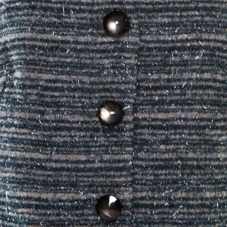 Pre Owned Armani Collezioni Metallic Blue Striped Fuzzy Blazer L