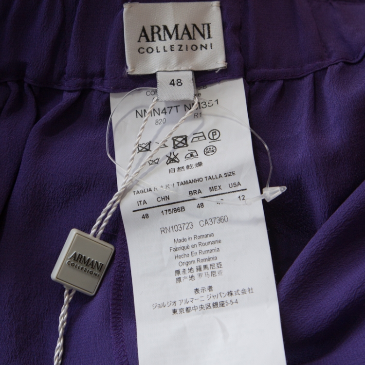 Pre Owned Armani Collezioni Purple Silk Pleated Divided Skirt L