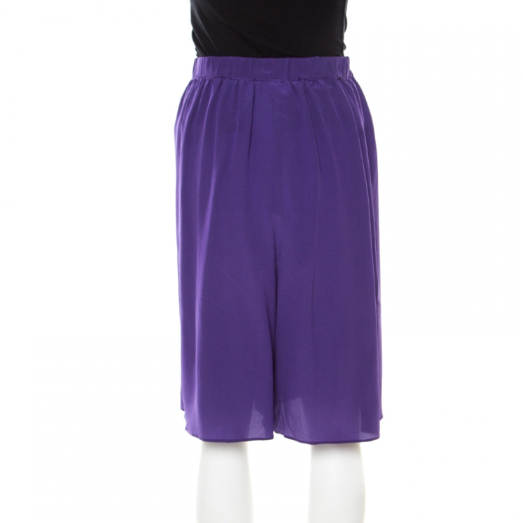 Pre Owned Armani Collezioni Purple Silk Pleated Divided Skirt L