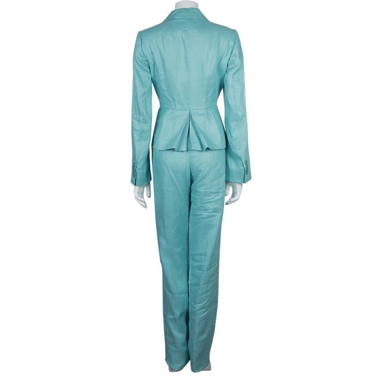 Pre Owned Armani Collezioni Turquoise Linen Pant Suit M