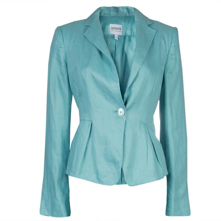 Pre Owned Armani Collezioni Turquoise Linen Pant Suit M