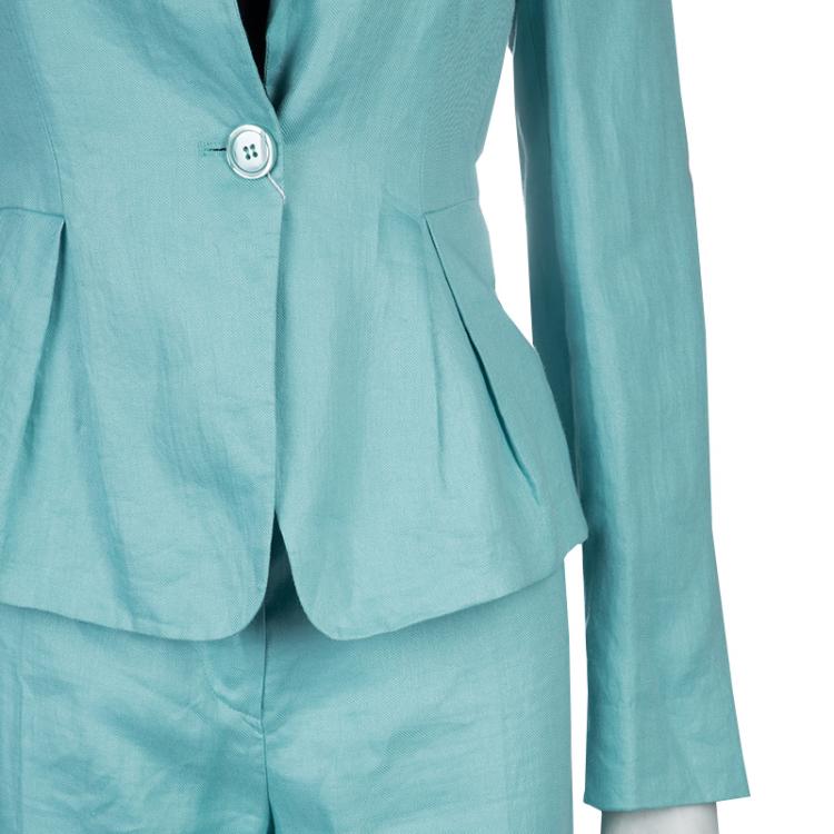 Pre Owned Armani Collezioni Turquoise Linen Pant Suit M