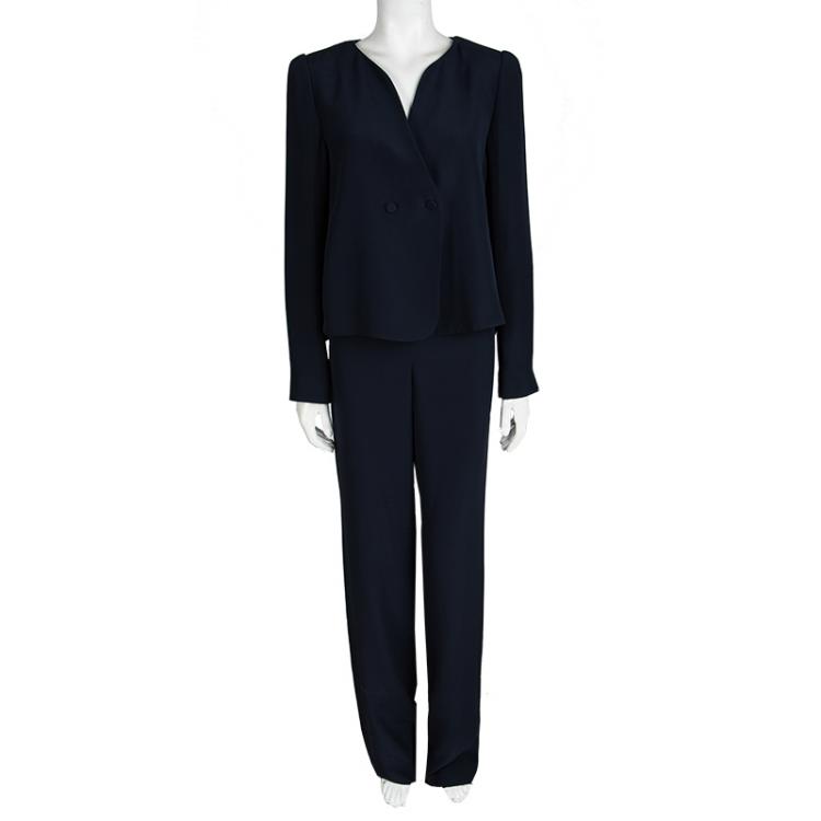 Pre Owned Armani Collezioni Navy Blue Cady Pant Suit M