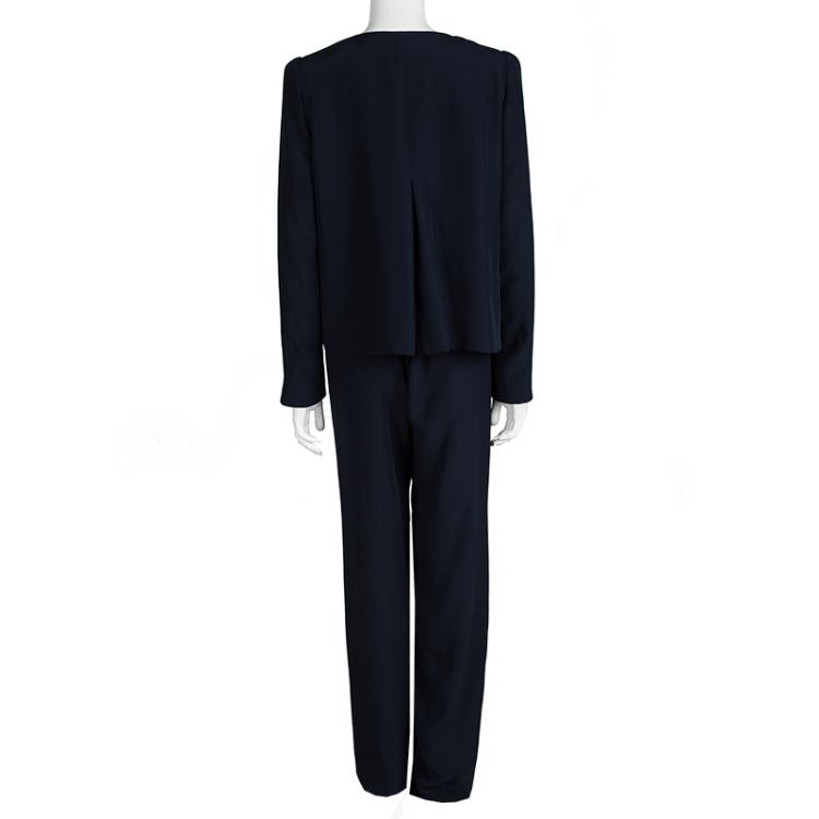 Pre Owned Armani Collezioni Navy Blue Cady Pant Suit M
