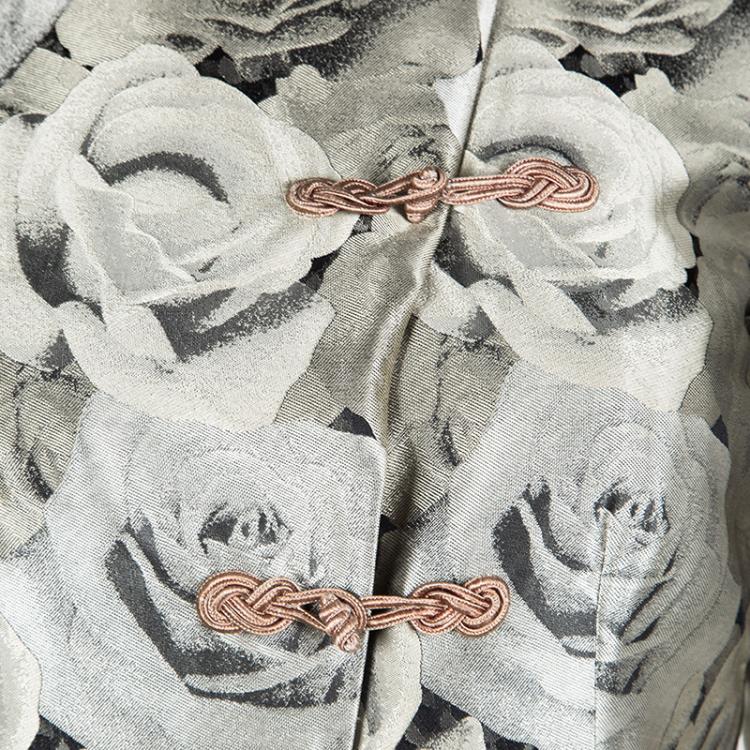 Pre Owned Armani Collezioni Grey Floral Jacquard Frog Button Detail Blazer S