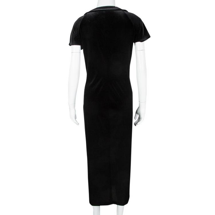 مملوكة مسبقًا Armani Collezioni Black Embellished Draped Neck Velvet Dress L