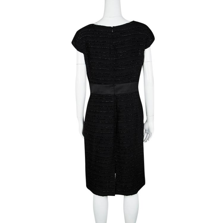 Pre Owned Armani Collezioni Black Textured Glitter Detail Cap Sleeve Dress L