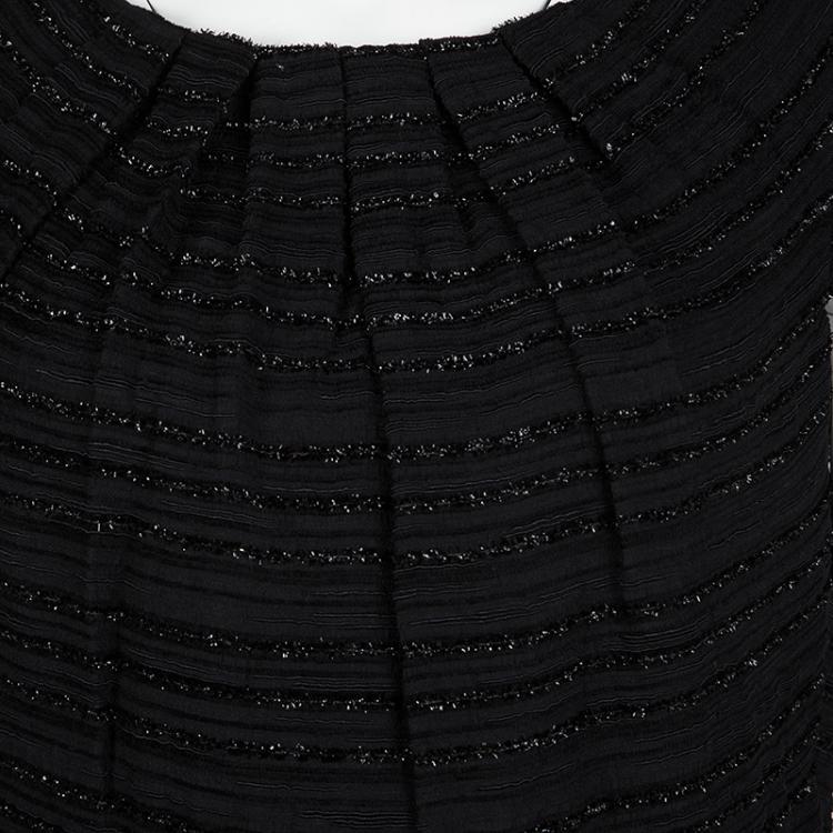 Pre Owned Armani Collezioni Black Textured Glitter Detail Cap Sleeve Dress L