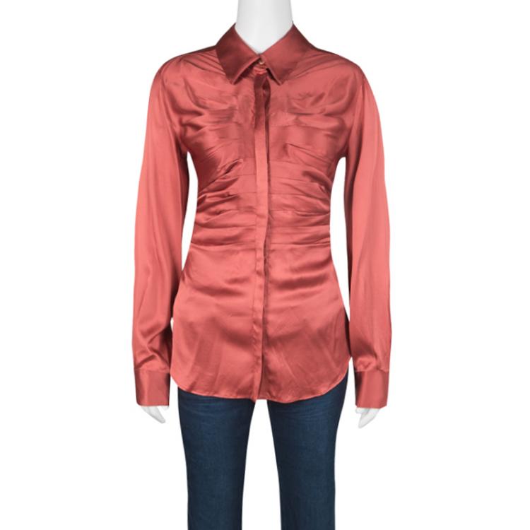 مملوكة مسبقًا Armani Collezioni Red Silk Long Sleeve Blouse M