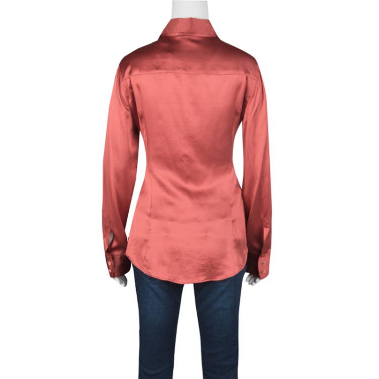 مملوكة مسبقًا Armani Collezioni Red Silk Long Sleeve Blouse M