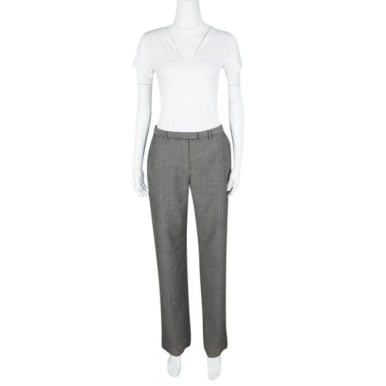 Pre Owned Armani Collezioni Monochrome Herringbone Weave Tailored Wool Trousers M