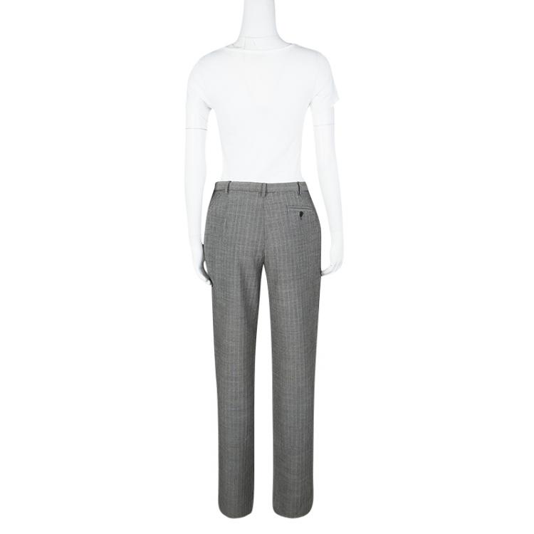 Pre Owned Armani Collezioni Monochrome Herringbone Weave Tailored Wool Trousers M