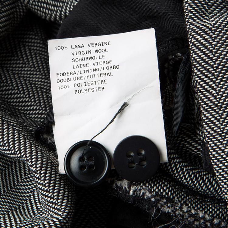 Pre Owned Armani Collezioni Monochrome Herringbone Weave Tailored Wool Trousers M