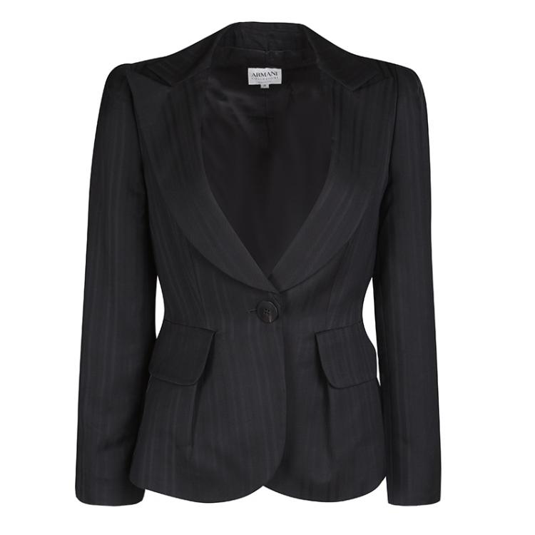 Pre Owned Armani Collezioni Black Self Striped Wool Blend Pant Suit S