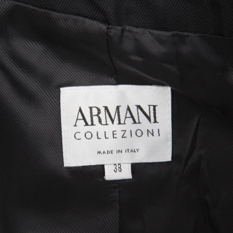 Pre Owned Armani Collezioni Black Self Striped Wool Blend Pant Suit S