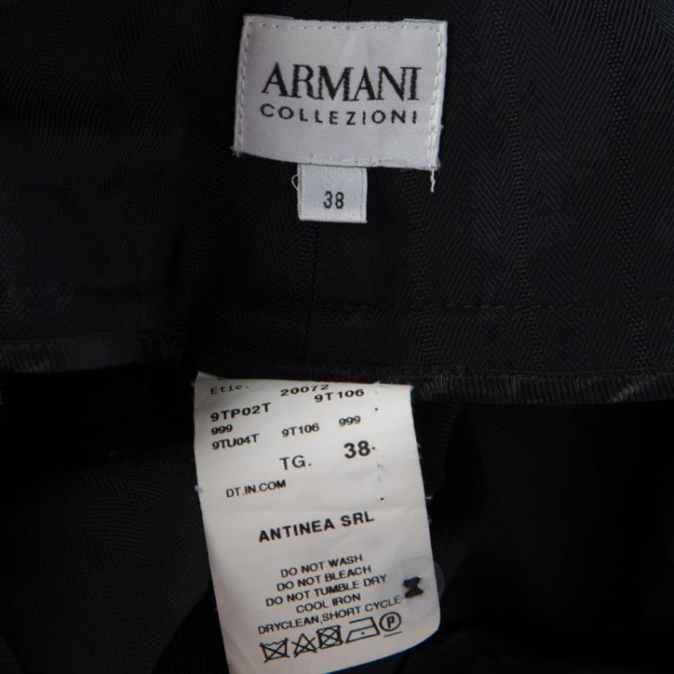 Pre Owned Armani Collezioni Black Self Striped Wool Blend Pant Suit S