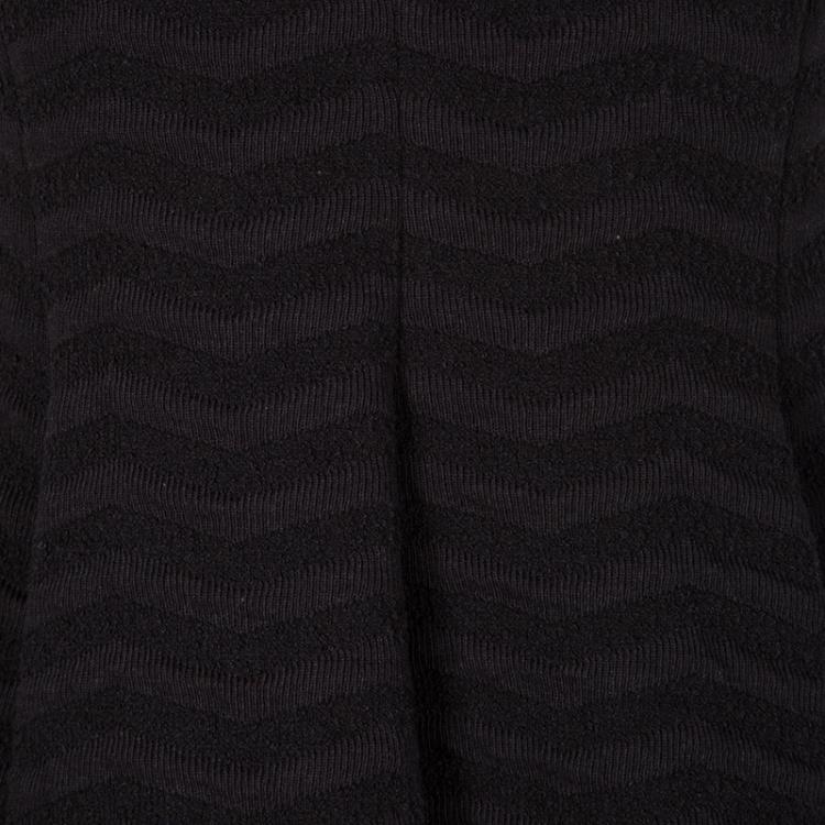 Pre Owned Armani Collezioni Black Chevron Pattern Textured Knit Fit and Flare Dress M