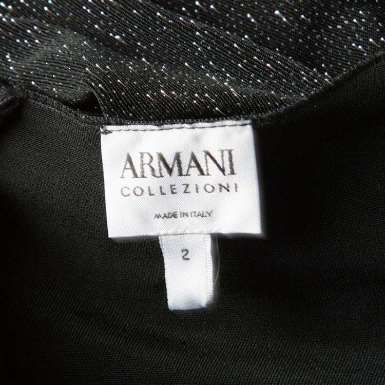 Pre Owned Armani Collezioni Black Glitter Twist Front Detail Long Sleeve Dress S