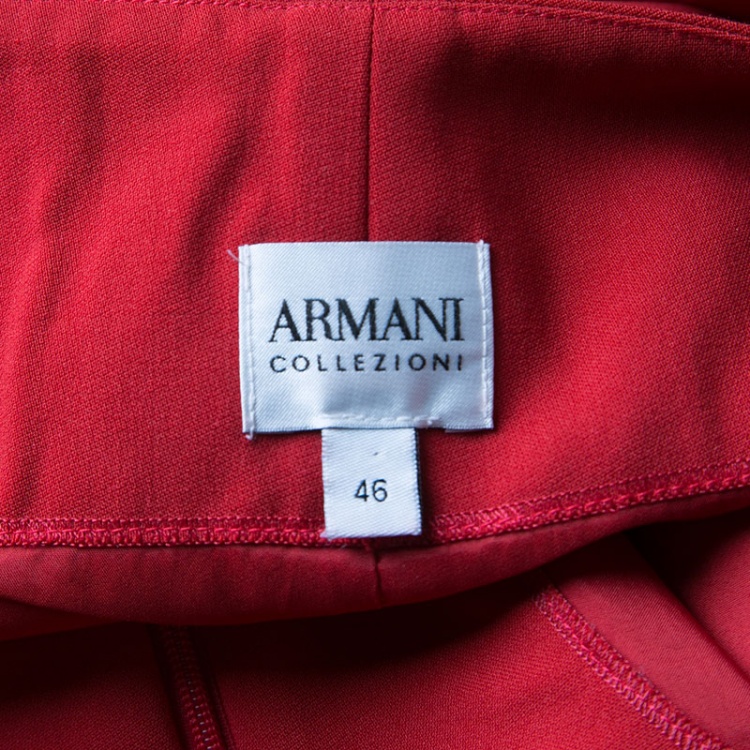 Pre Owned Armani Collezioni Red Wool Godet Midi Dress L