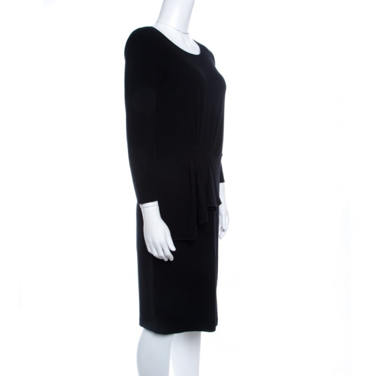 Pre Owned Armani Collezioni Black Gathered Ruffle Waist Detail Long Sleeve Dress M