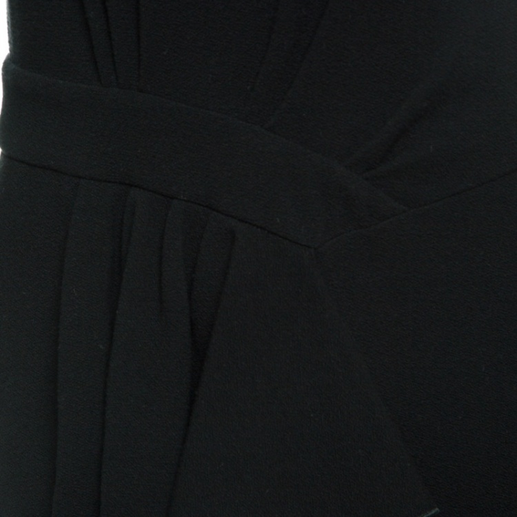 Pre Owned Armani Collezioni Black Gathered Ruffle Waist Detail Long Sleeve Dress M