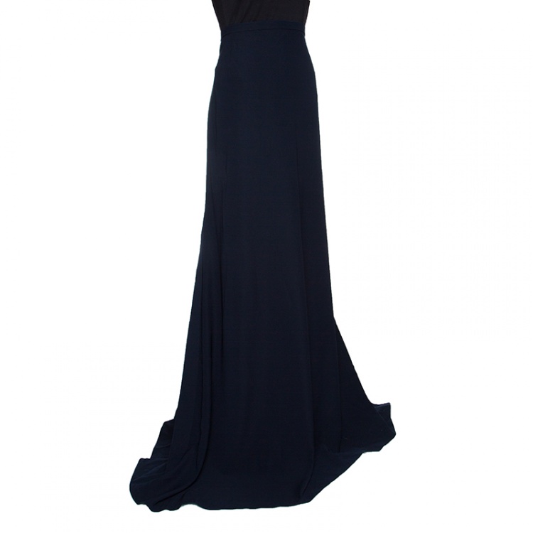 Pre Owned Armani Collezioni Navy Blue Flared Bottom Cady Maxi Skirt XL