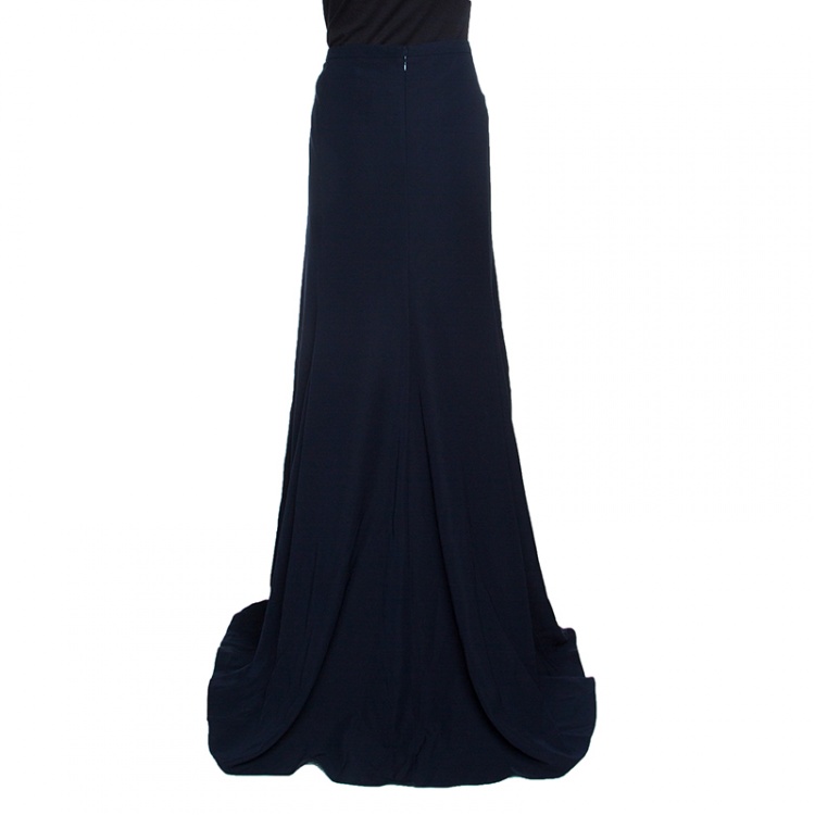 Pre Owned Armani Collezioni Navy Blue Flared Bottom Cady Maxi Skirt XL
