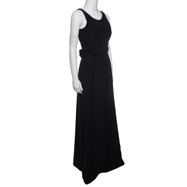 Pre Owned Armani Collezioni Navy Blue Draped Waist Sleeveless Maxi Dress S