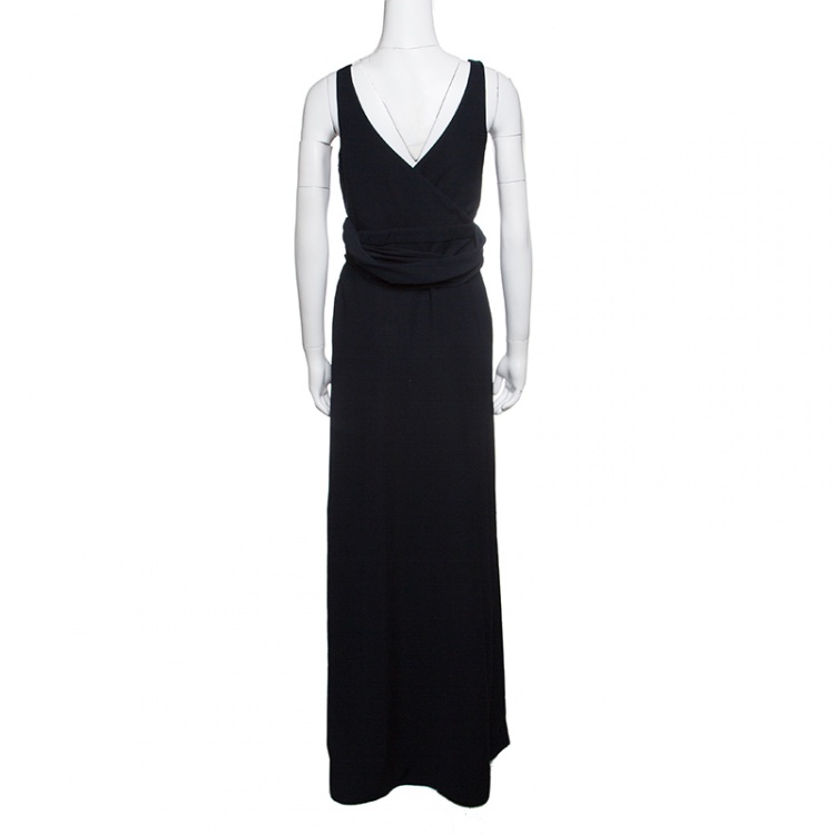 Pre Owned Armani Collezioni Navy Blue Draped Waist Sleeveless Maxi Dress S