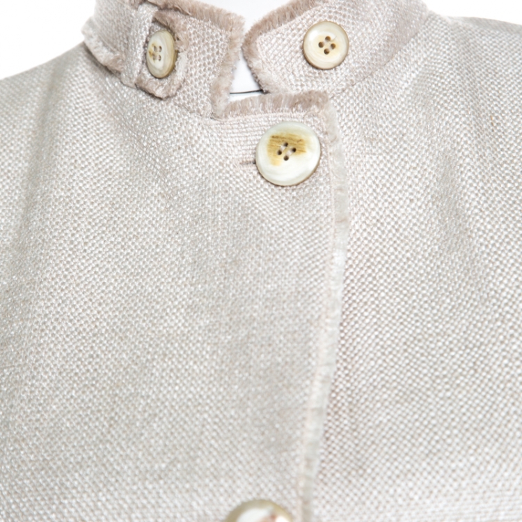 Pre Owned Armani Collezioni Beige Textured Linen Frayed Edge Detail Blazer M