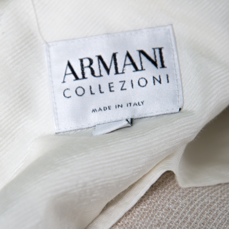 Pre Owned Armani Collezioni Beige Textured Linen Frayed Edge Detail Blazer M