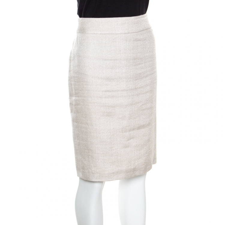 مملوكة مسبقًا Armani Collezioni Beige Textured Linen Fitted Pencil Skirt S