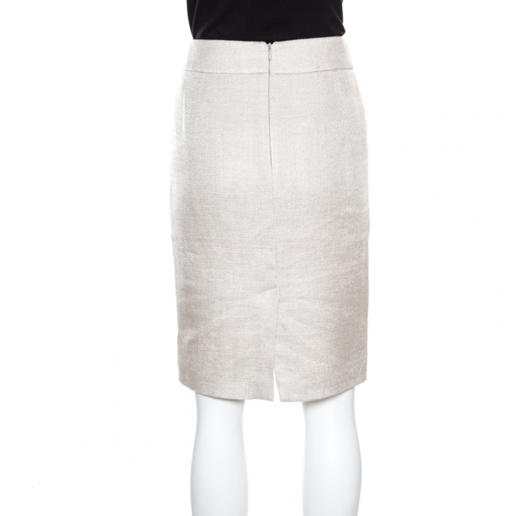 مملوكة مسبقًا Armani Collezioni Beige Textured Linen Fitted Pencil Skirt S