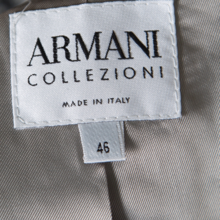 Pre Owned Armani Collezioni Houndstooth Patterned Jacquard Three Button Blazer L