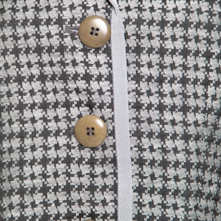 Pre Owned Armani Collezioni Houndstooth Patterned Jacquard Three Button Blazer L