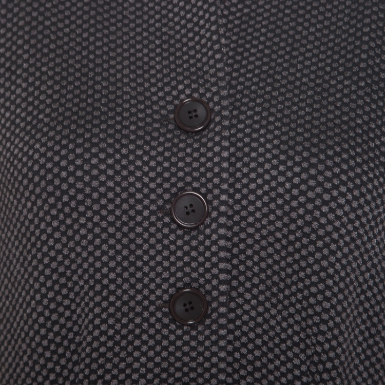 Pre Owned Armani Collezioni Dark Grey Textured Wool Jacquard Knit Buttoned Jacket L