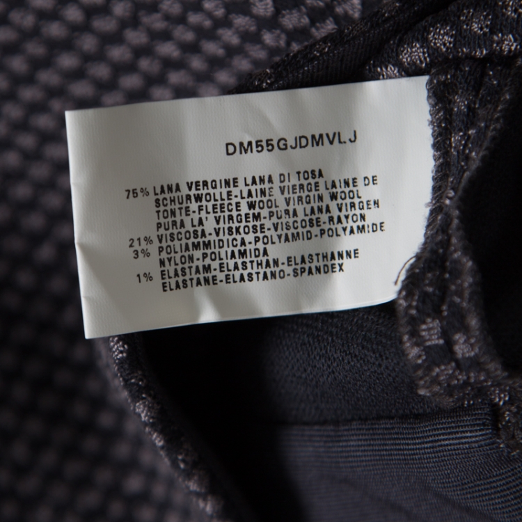Pre Owned Armani Collezioni Dark Grey Textured Wool Jacquard Knit Buttoned Jacket L