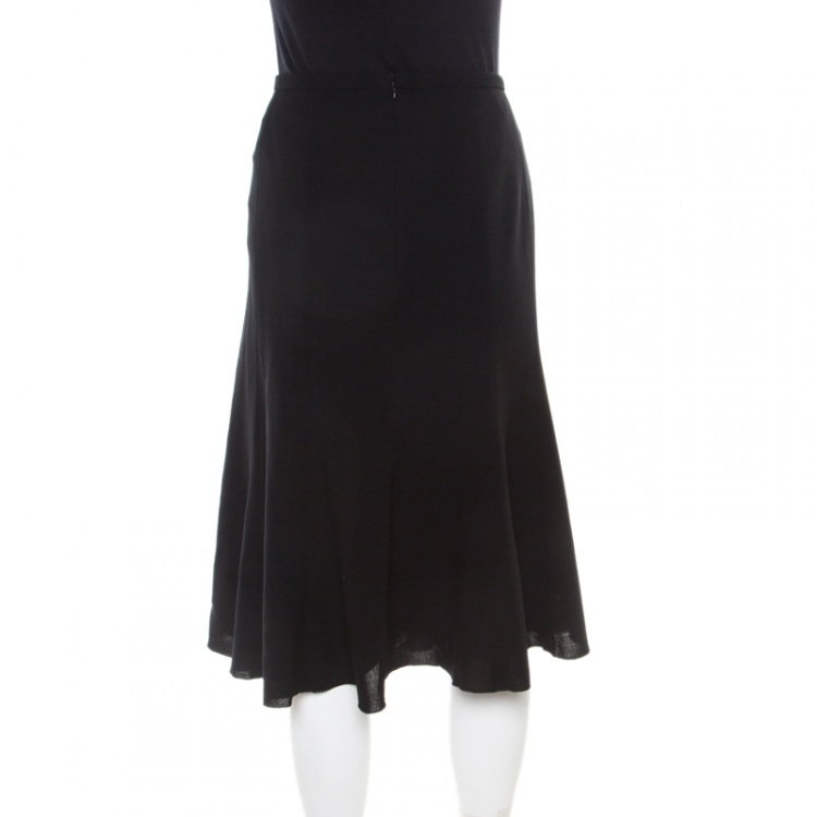 Pre Owned Armani Collezioni Black Basket Weave Wool Paneled A Line Skirt L