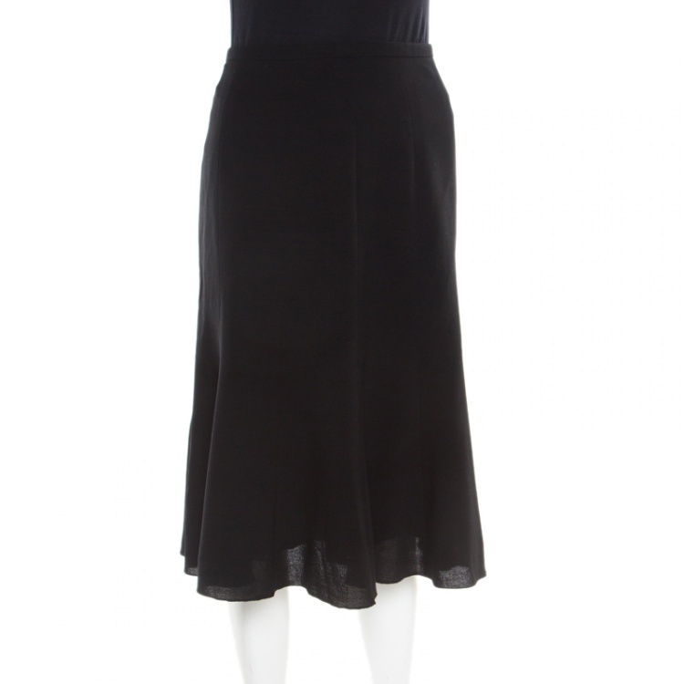 Pre Owned Armani Collezioni Black Basket Weave Wool Paneled A Line Skirt L