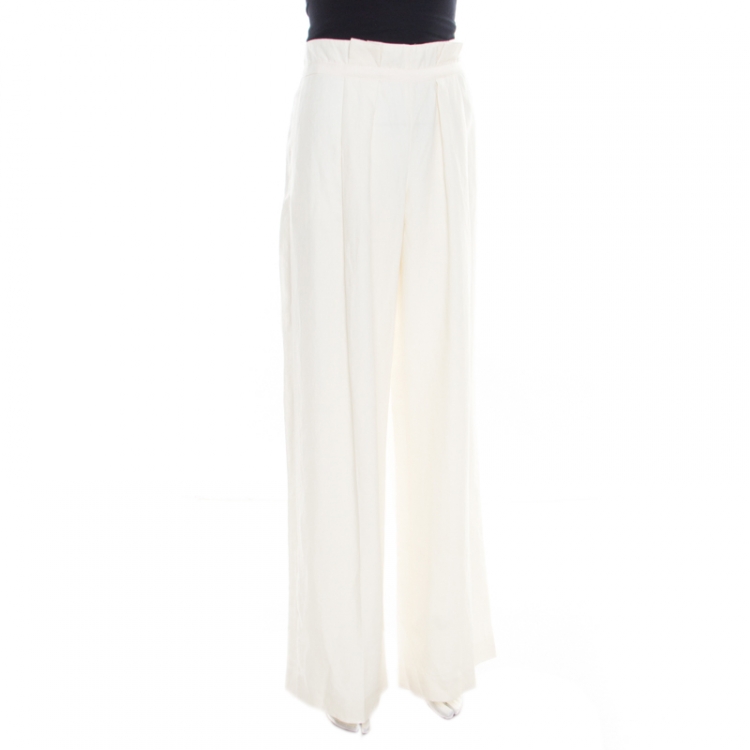 Pre Owned Armani Collezioni Cream Linen Wide Leg Pants M