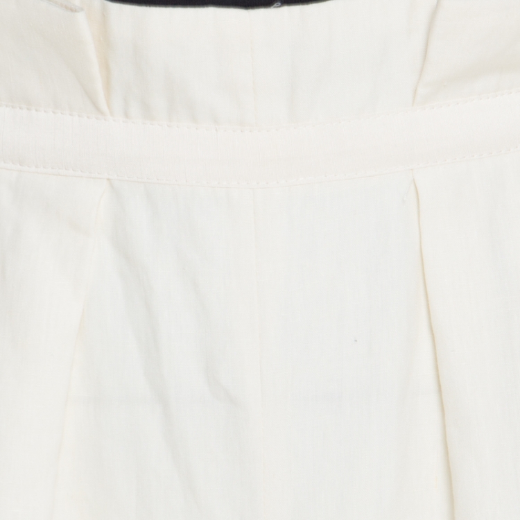 Pre Owned Armani Collezioni Cream Linen Wide Leg Pants M