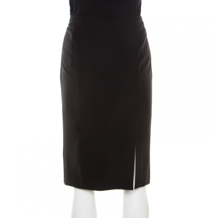 Pre Owned Armani Collezioni Black Stretch Wool Pencil Skirt M
