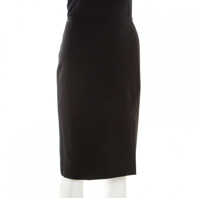 Pre Owned Armani Collezioni Black Stretch Wool Pencil Skirt M