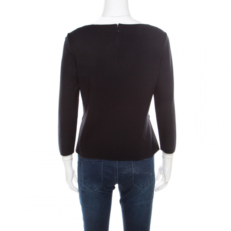 Pre Owned Armani Collezioni Black Knit Slit Detail Asymmetric Top M