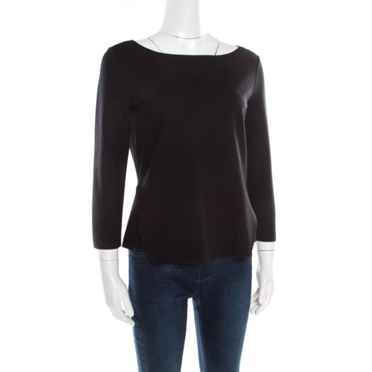 Pre Owned Armani Collezioni Black Knit Slit Detail Asymmetric Top M