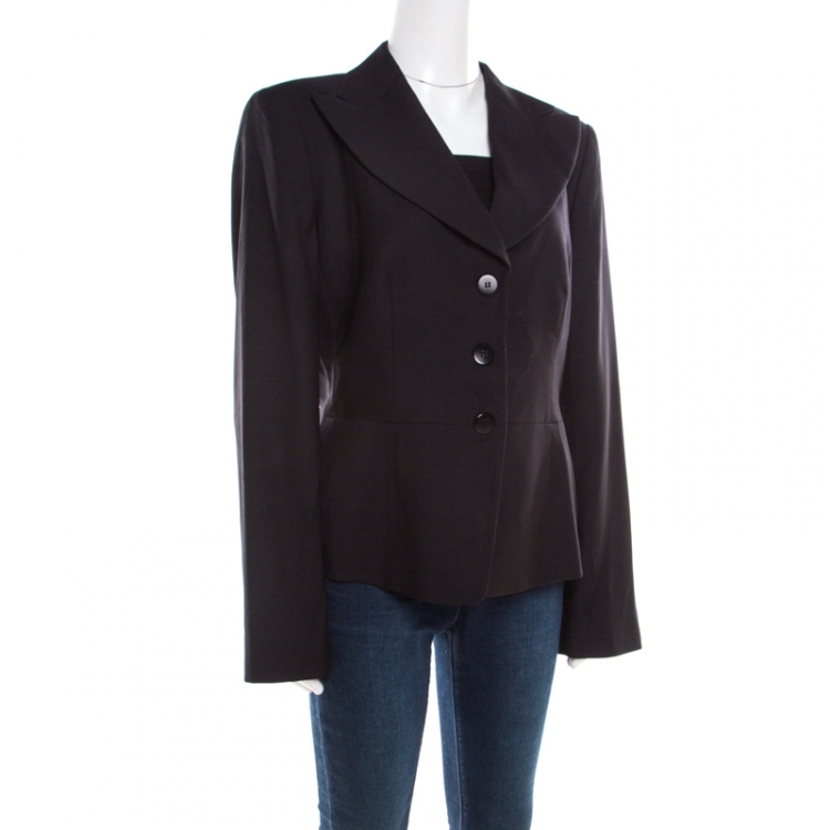 Pre Owned Armani Collezioni Black Wool Peplum Jacket XL