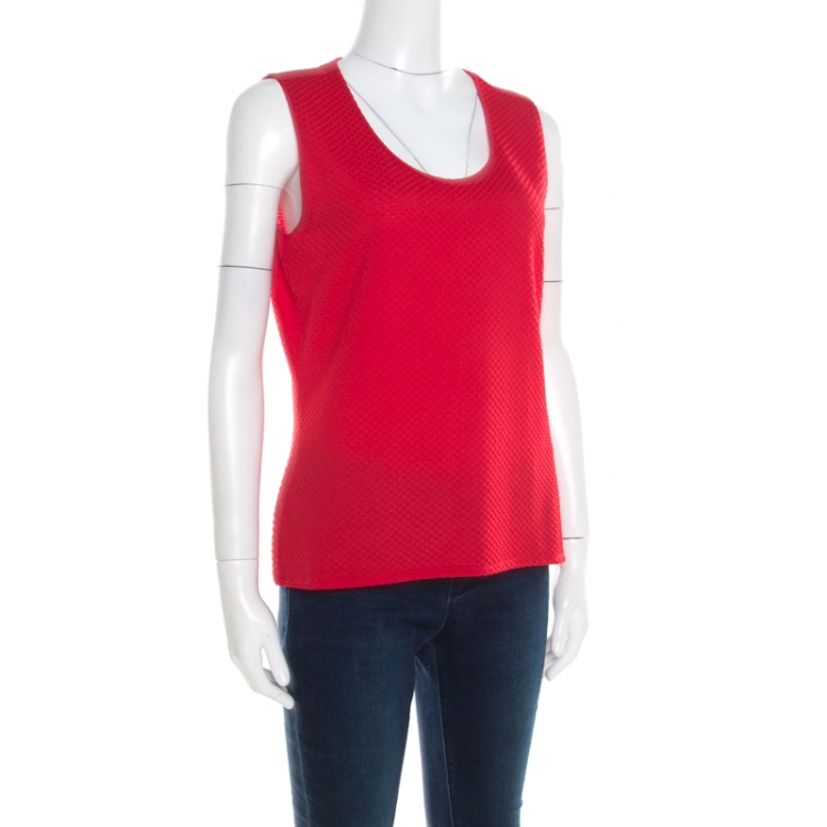 Pre Owned Armani Collezioni Red Basket Weave Textured Knit Sleeveless Tank Top  XL