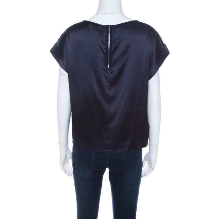 Pre Owned Armani Collezioni Navy Blue Silk Top M