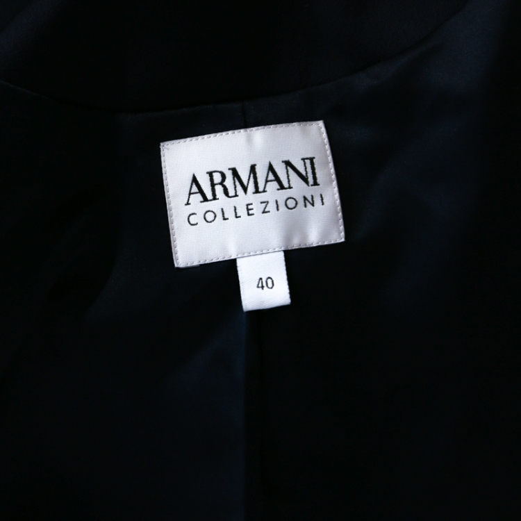 Pre Owned Armani Collezioni Midnight Blue Velvet Embellished Mesh Collar Single Button Blazer S